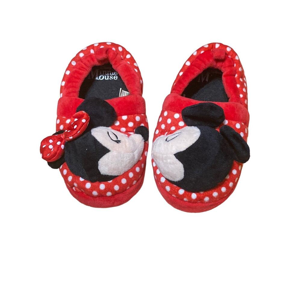 MINNIE‎ MOUSE Little Girls Size 9 - 10 Slippers House Shoes ~ Plush Minnie Head